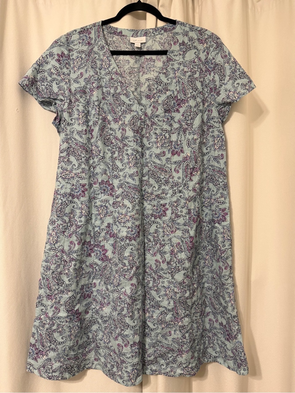 J. Jill Light Blue Paisley Short-Sleeve Mini Dress in Size L with Pockets